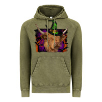 Vintage Olive highland cow halloween Vintage Hoodie - RanaPortraitStore