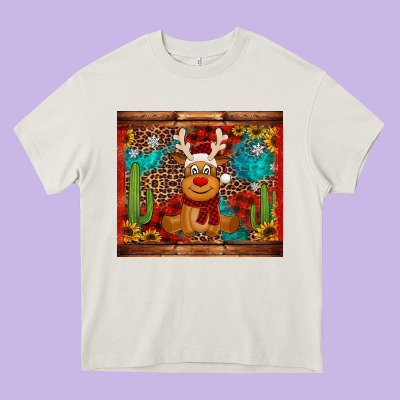 Western Christmas Reindeer Heavy Core Tee Designed By Jasminsmagicworld