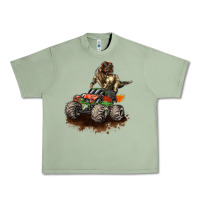 Oil Green monster truck and t rex dinosaur Urban Heavy Tee - LillyAllenDesigns