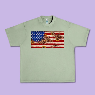 American Flag Leopard Sunflower Urban Heavy Tee Designed By Jahusdesignshop