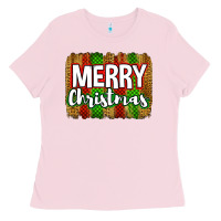Bubblegum Pink merry christmas brushstroke Ladies Tee - Jasminsmagicworld