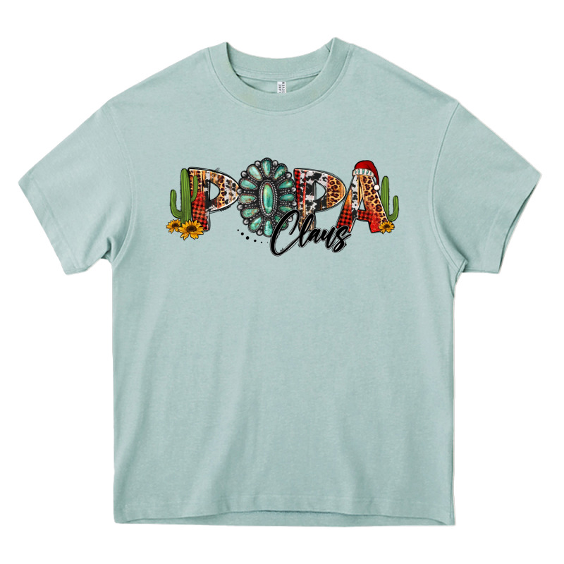 Western Christmas Papa Claus Sunflowers And Cactus Heavy Core Tee by Jasminsmagicworld | Teevron