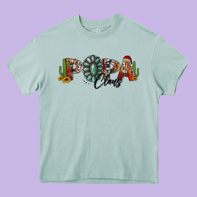 Western Christmas Papa Claus Sunflowers And Cactus Heavy Core Tee Designed By Jasminsmagicworld