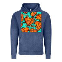 Vintage Denim basketball hearts with leopard seamless pattern Vintage Hoodie - BundleAndBundleShop