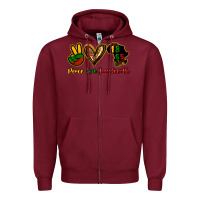 Burgundy Peace love Juneteenth Zipper Hoodie - HowdyJamesFarm