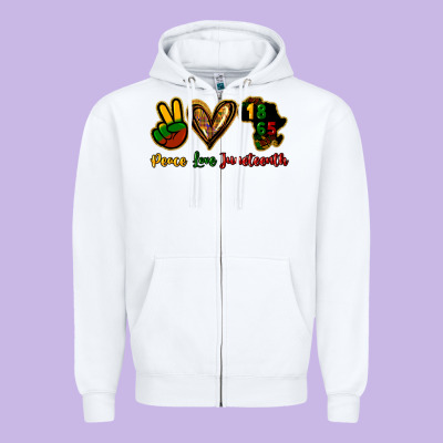 Peace Love Juneteenth Zipper Hoodie Designed By Howdyjamesfarm