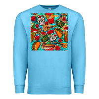 Ocean Blue hispanic heritage month coffee cups and taco with glitter and leopard  Premium Sweatshirt - BundleAndBundleShop