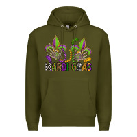 Army Green mardi gras skeleton hands  fleur de lis Premium Hoodie - OliviaCreatesArt