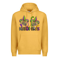 Mustard mardi gras skeleton hands  fleur de lis Premium Hoodie - OliviaCreatesArt