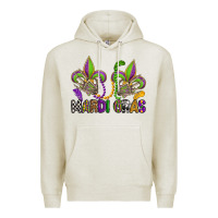 Oatmeal Heather mardi gras skeleton hands  fleur de lis Premium Hoodie - OliviaCreatesArt