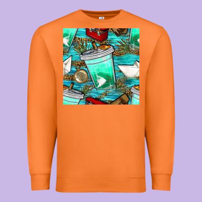 Fish Coffee Cups And Reeds With Paper Boat And Leopard Lake Seamless P Premium Sweatshirt Designed By Bundleandbundleshop