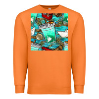 Carrot fish coffee cups and reeds with paper boat and leopard lake seamless p Premium Sweatshirt - BundleAndBundleShop