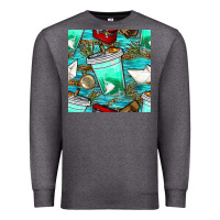 Charcoal Heather fish coffee cups and reeds with paper boat and leopard lake seamless p Premium Sweatshirt - BundleAndBundleShop