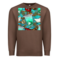 Chestnut fish coffee cups and reeds with paper boat and leopard lake seamless p Premium Sweatshirt - BundleAndBundleShop
