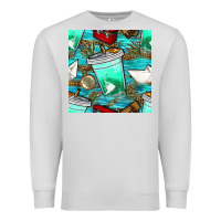 Dove Grey fish coffee cups and reeds with paper boat and leopard lake seamless p Premium Sweatshirt - BundleAndBundleShop