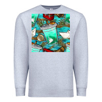 Heather Grey fish coffee cups and reeds with paper boat and leopard lake seamless p Premium Sweatshirt - BundleAndBundleShop