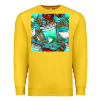Lemon fish coffee cups and reeds with paper boat and leopard lake seamless p Premium Sweatshirt - BundleAndBundleShop