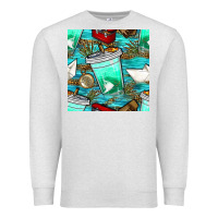 Oatmeal Heather fish coffee cups and reeds with paper boat and leopard lake seamless p Premium Sweatshirt - BundleAndBundleShop