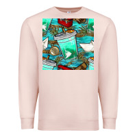 Pale Pink fish coffee cups and reeds with paper boat and leopard lake seamless p Premium Sweatshirt - BundleAndBundleShop
