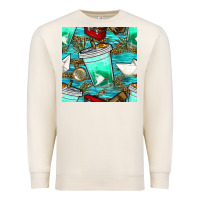 Sandshell fish coffee cups and reeds with paper boat and leopard lake seamless p Premium Sweatshirt - BundleAndBundleShop