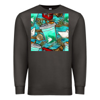 Smoke fish coffee cups and reeds with paper boat and leopard lake seamless p Premium Sweatshirt - BundleAndBundleShop