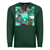 Sports Green fish coffee cups and reeds with paper boat and leopard lake seamless p Premium Sweatshirt - BundleAndBundleShop