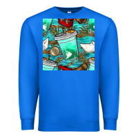 True Royal fish coffee cups and reeds with paper boat and leopard lake seamless p Premium Sweatshirt - BundleAndBundleShop
