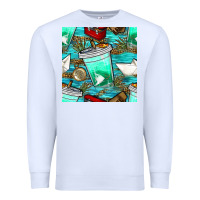 White fish coffee cups and reeds with paper boat and leopard lake seamless p Premium Sweatshirt - BundleAndBundleShop