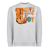 Heather Grey Give Cancer the boot Kidney Cancer orange ribbon Heavyweight Sweatshirt - NancyCooperArtShop
