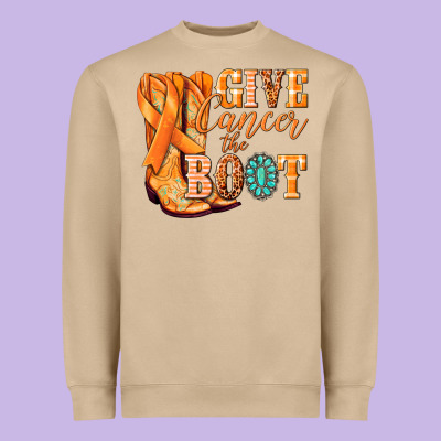 Give Cancer The Boot Kidney Cancer Orange Ribbon Heavyweight Sweatshirt Designed By Nancycooperartshop