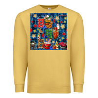 Antique Gold christmas ho ho ho with coffee cups and ornaments with plaid seamless  Premium Sweatshirt - BundleAndBundleShop