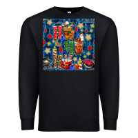 Black christmas ho ho ho with coffee cups and ornaments with plaid seamless  Premium Sweatshirt - BundleAndBundleShop
