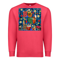 Cardinal christmas ho ho ho with coffee cups and ornaments with plaid seamless  Premium Sweatshirt - BundleAndBundleShop
