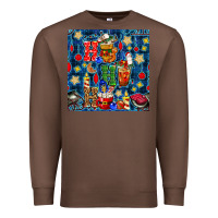 Chestnut christmas ho ho ho with coffee cups and ornaments with plaid seamless  Premium Sweatshirt - BundleAndBundleShop