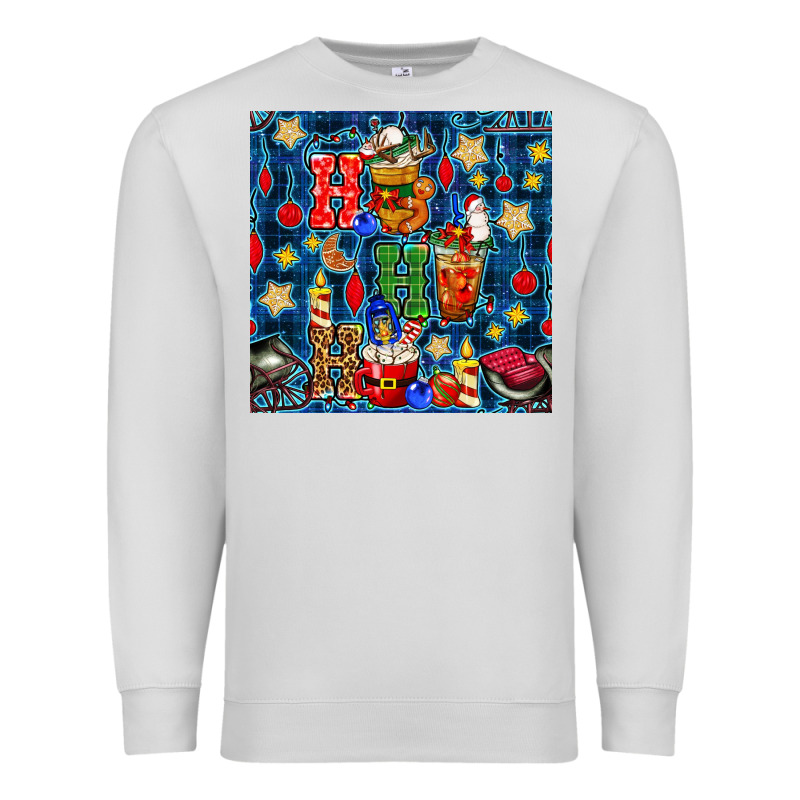 Christmas Ho Ho Ho With Coffee Cups And Ornaments With Plaid Seamless  Premium Sweatshirt by BundleAndBundleShop | Teevron