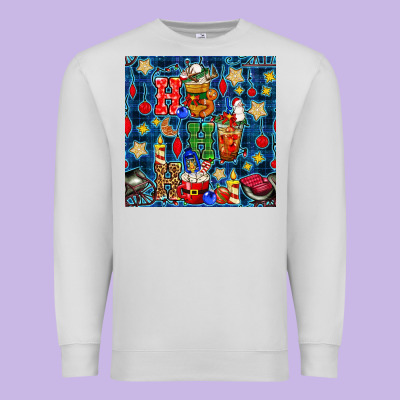 Christmas Ho Ho Ho With Coffee Cups And Ornaments With Plaid Seamless  Premium Sweatshirt Designed By Bundleandbundleshop