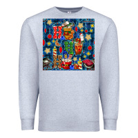 Heather Grey christmas ho ho ho with coffee cups and ornaments with plaid seamless  Premium Sweatshirt - BundleAndBundleShop