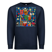 Navy christmas ho ho ho with coffee cups and ornaments with plaid seamless  Premium Sweatshirt - BundleAndBundleShop