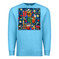 Ocean Blue christmas ho ho ho with coffee cups and ornaments with plaid seamless  Premium Sweatshirt - BundleAndBundleShop