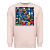 Pale Pink christmas ho ho ho with coffee cups and ornaments with plaid seamless  Premium Sweatshirt - BundleAndBundleShop