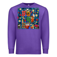 Purple christmas ho ho ho with coffee cups and ornaments with plaid seamless  Premium Sweatshirt - BundleAndBundleShop