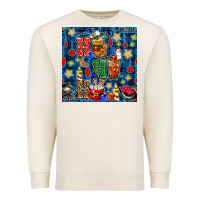 Sandshell christmas ho ho ho with coffee cups and ornaments with plaid seamless  Premium Sweatshirt - BundleAndBundleShop