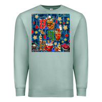 Seafoam christmas ho ho ho with coffee cups and ornaments with plaid seamless  Premium Sweatshirt - BundleAndBundleShop