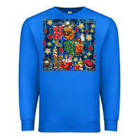 True Royal christmas ho ho ho with coffee cups and ornaments with plaid seamless  Premium Sweatshirt - BundleAndBundleShop