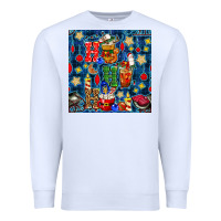 White christmas ho ho ho with coffee cups and ornaments with plaid seamless  Premium Sweatshirt - BundleAndBundleShop