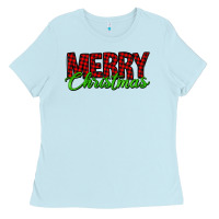 Baby Blue merry christmas tartan Ladies Tee - Jasminsmagicworld