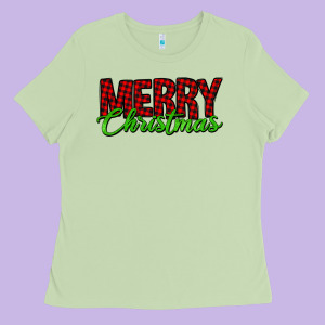 Merry Christmas Tartan Ladies Tee Designed By Jasminsmagicworld
