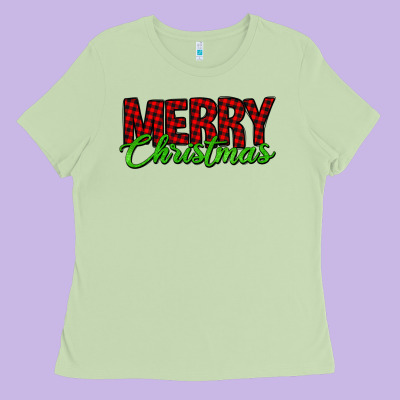 Merry Christmas Tartan Ladies Tee Designed By Jasminsmagicworld