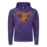 Cloud Purple highland cow with sunflowers turquoise Vintage Hoodie - RanaPortraitStore