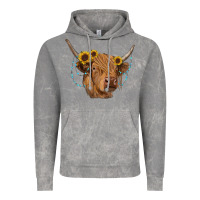 Cloud Rock highland cow with sunflowers turquoise Vintage Hoodie - RanaPortraitStore